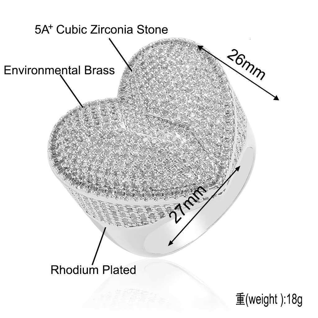 BES Heart Shaped Hiphop Ring Micro Paved 5A Cubic Zirconia Name Rings Iced Out Bling CZ Heartbreak Rings Hip Hop Jewelry for Men