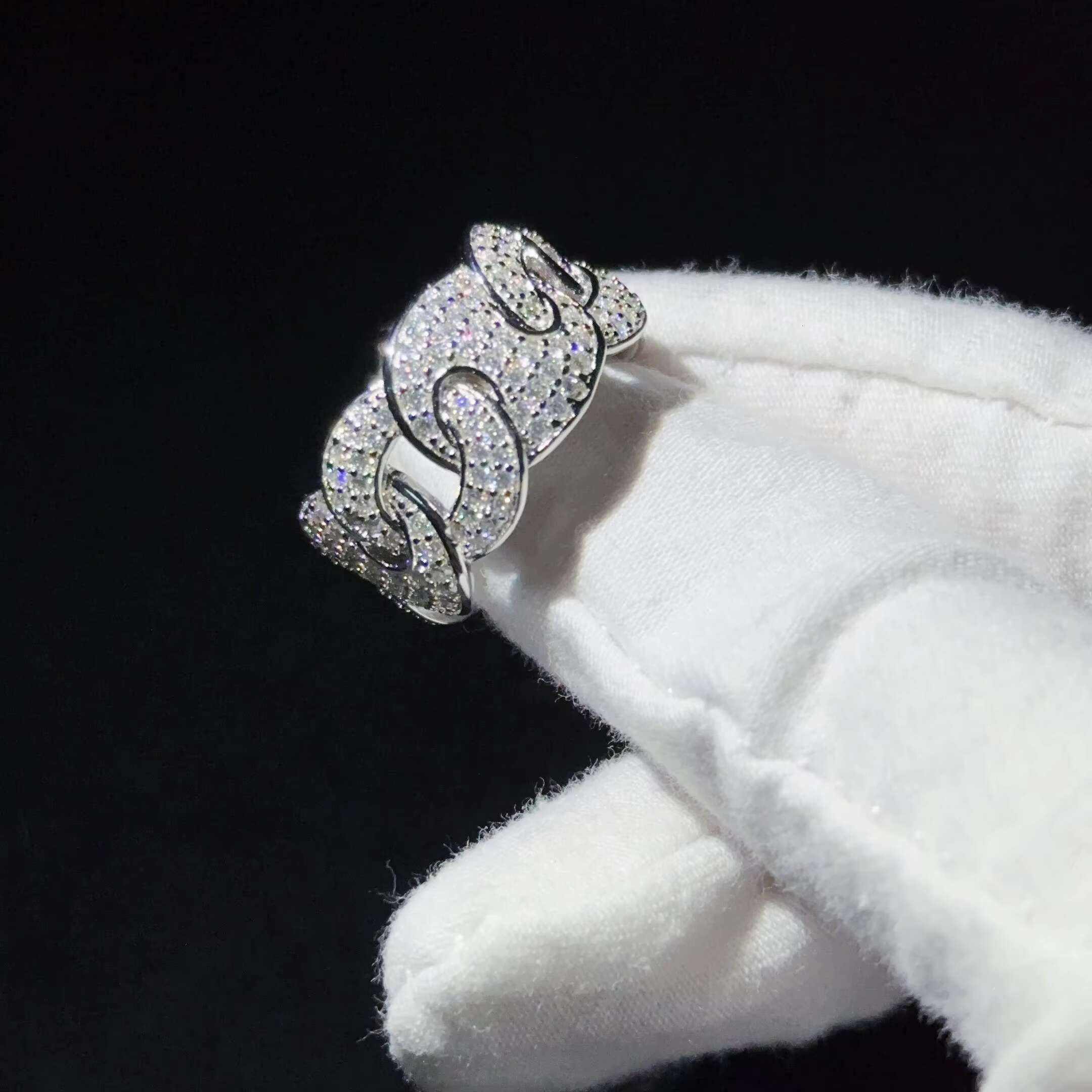 Hip-hop Tennis Ring New Custom Cuban Ring Man 925 Sterling Silver Cuban Moissanite Ring