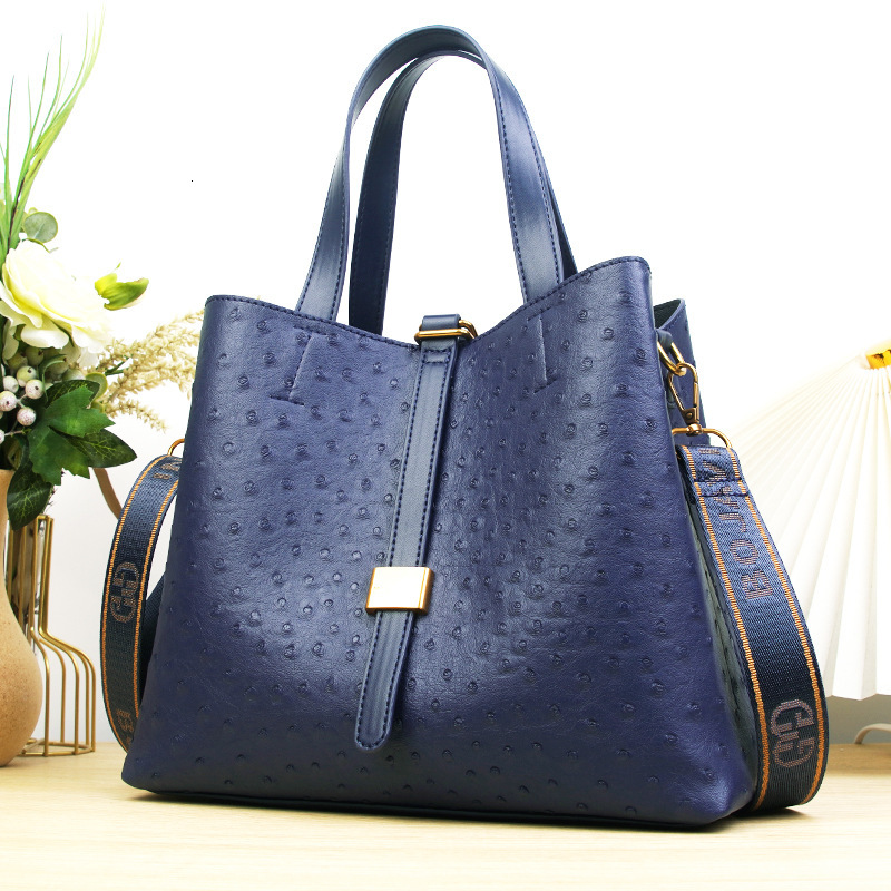New Texture Ostrich Pattern Handbag Women S Large Capacity Single Shoulder Bucket Tote Bag