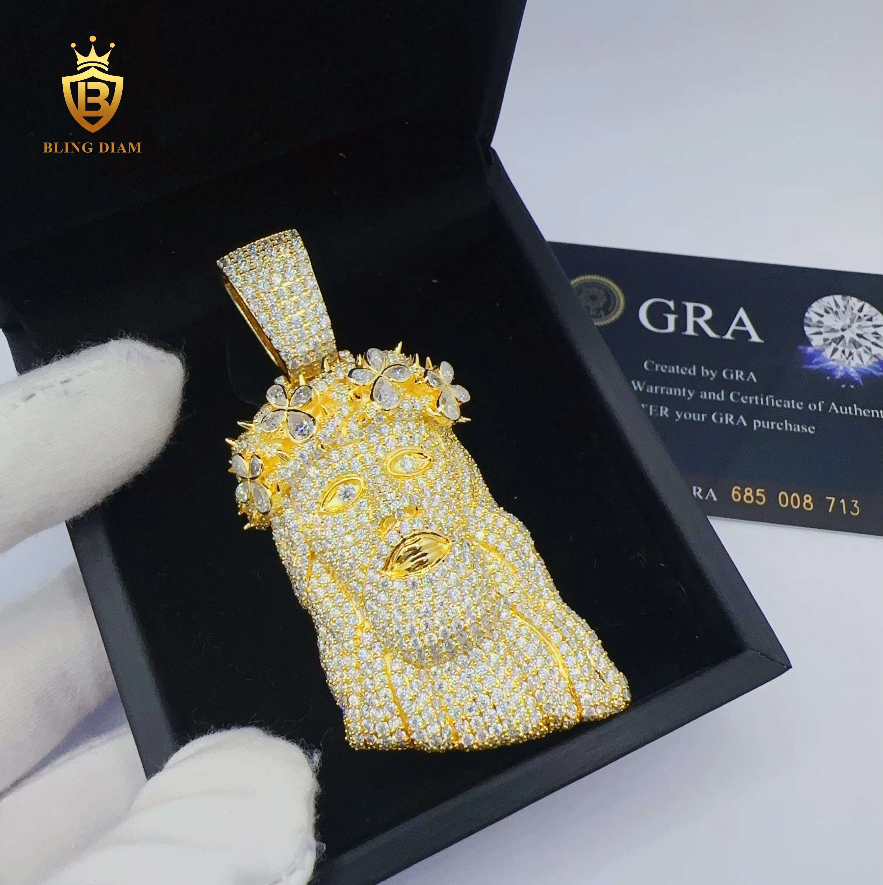Custom 18K Gold Plated 925 Sterling Silver VVS Moissanite Jesus Head Pendant for Men