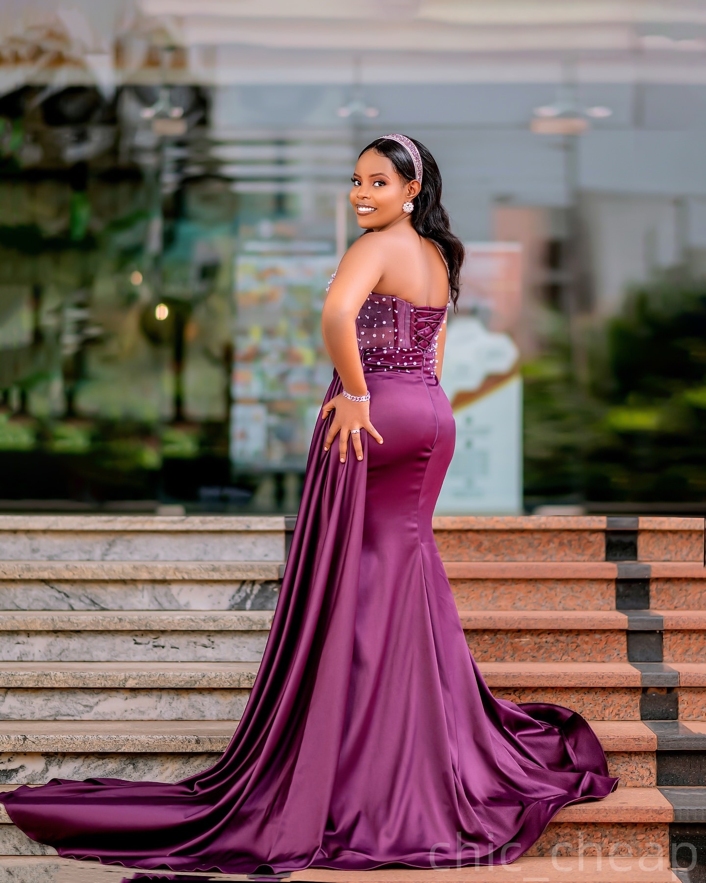 Mermaid Purple Plus Size Prom Dresses 2025 Pearls Crystals Satin One Shoulder Evening Formal Party Second Birthday Engagement Gowns Dress For Special 