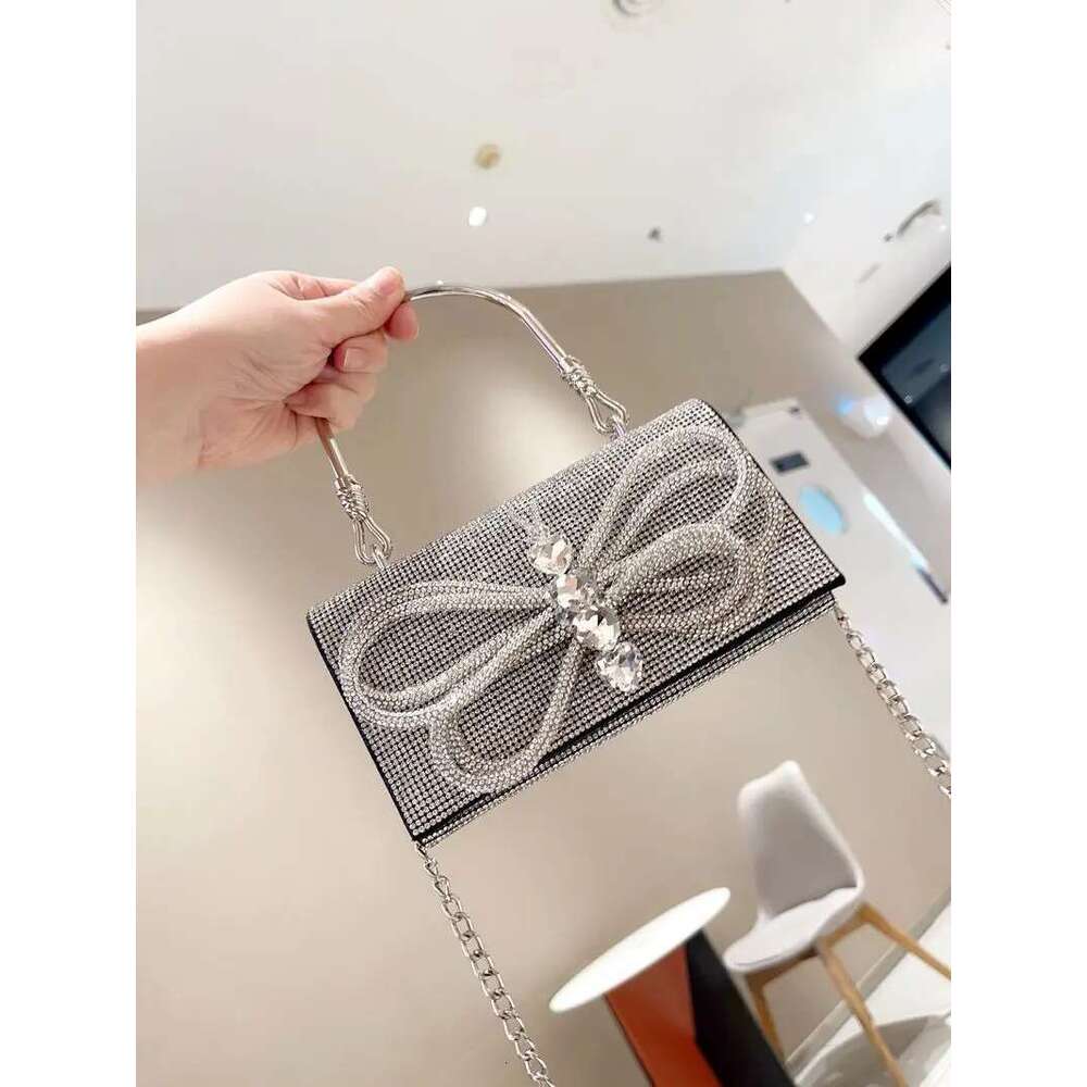 Designer Bag 2025 Bow Knot Women's Handbag Glitter Shiny Rhinestones Dia Evening Wedding Party Clutch Purse Shoulder Crossbody Bag Luxury Bag