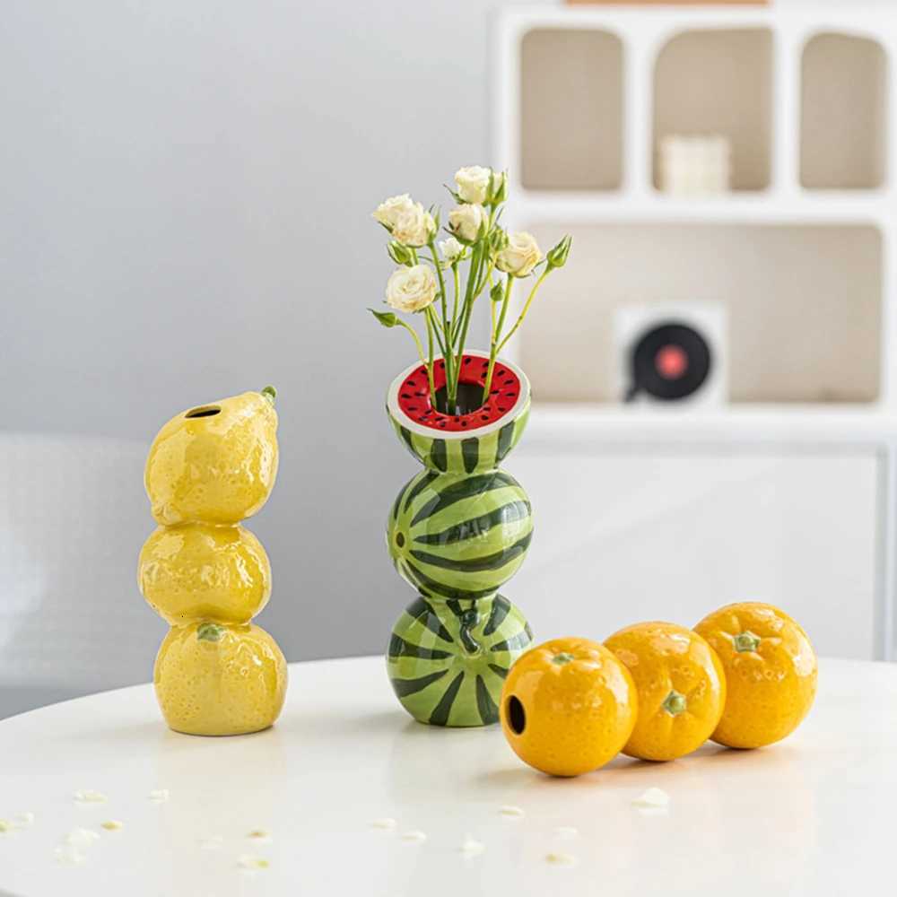 Ceramic Vase Orange Lemon Watermelon Fruit Fresh Flower Tabletop Centerpiece Home Living Room Office Decoration Desktop C251124