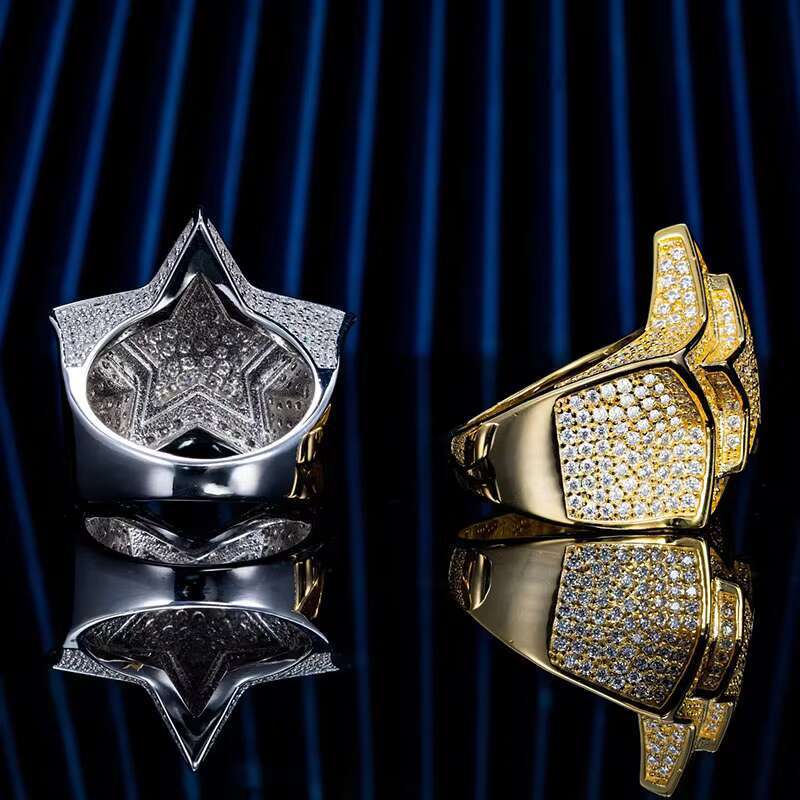 Iced Out Hiphop Style Rapper Luxury Jewelry Mans Silver 10k Real Gold Vvs Moissanite Ring