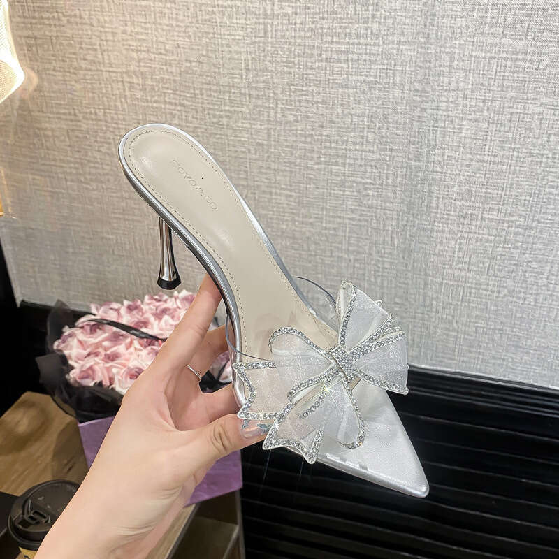 Woman Sandals French Style Slim Heel For Women New Summer Sexy Open Toe High Heels Bow Pointed Transparent Sandals