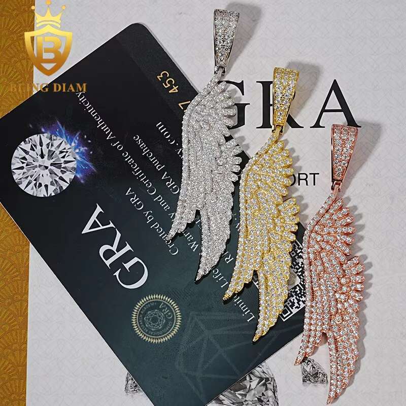 Wholesale Price Wing Pendant Hip Hop Fine Jewelry Vvs Moissanite Iced Out 925 Silver Charm Pendants
