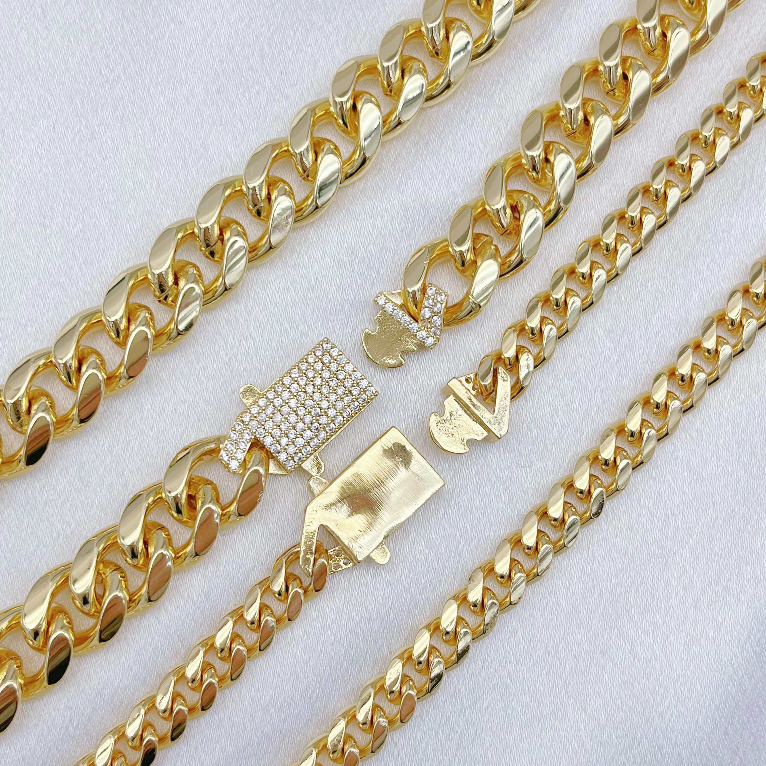 JML Factory Direct Sale Fashion Oro Laminado Jewelry Accessories Cuban Necklace 14k Gold Laminated Link Chain Diamond Necklace