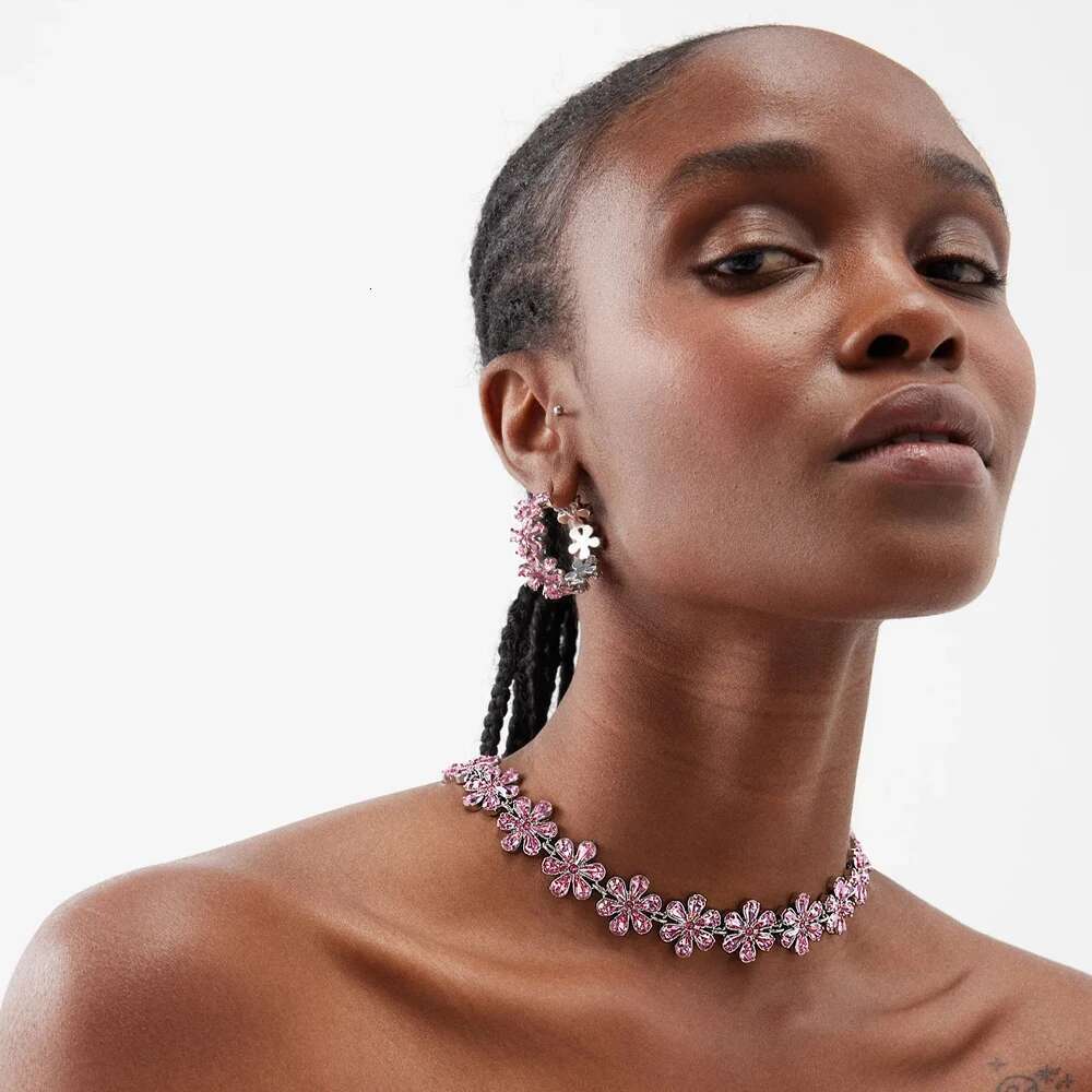 Stonefans Pink Crystal Flowers Choker Statement Accessories Fashion Women Rhinestone Collar Necklace Clavicle Jewelry