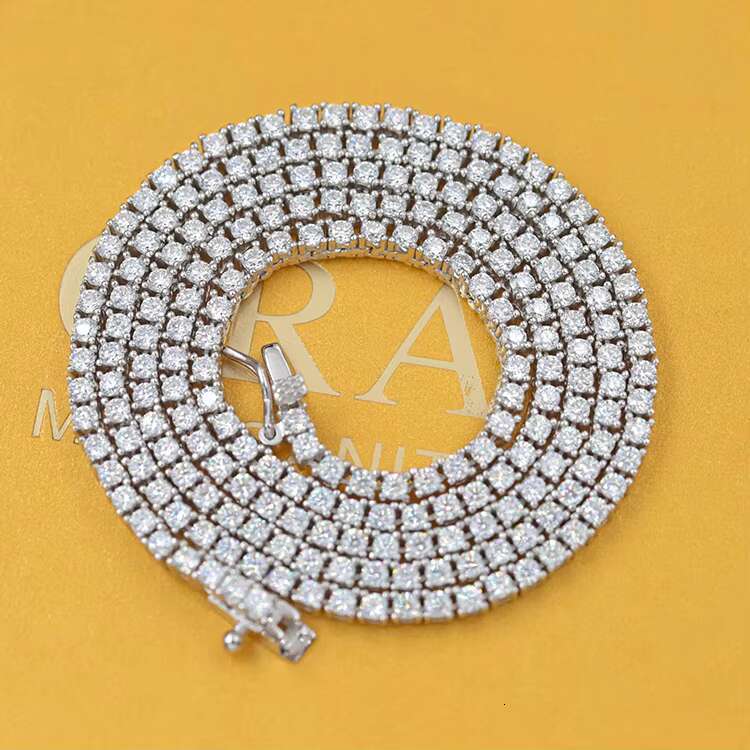 Custom Chain Necklace 925 Sterling Silver Bling Jewelry 3mm 7-24inch in Stock Pass Diamond Tester Moissanite Tennis Chain