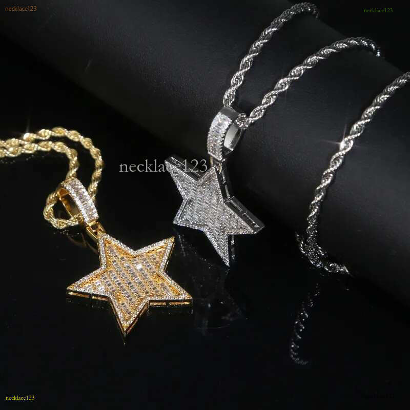 Zircon Star Pendant Necklace Hip Hop 5 point star Bg for Men women Fashion Simple jewelry