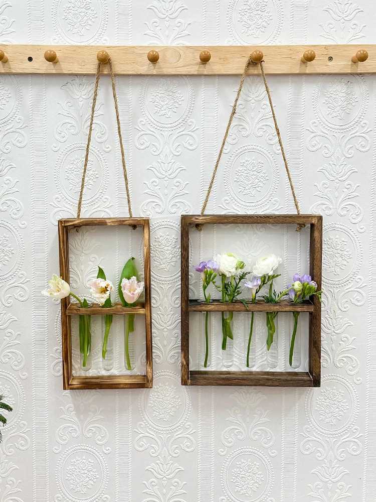 Fashionable Flower Arrangement Wooden Frame Vase Hanging Test Tube Propagation Hydroponic Plants Home Garden Wedding Decoration C251124