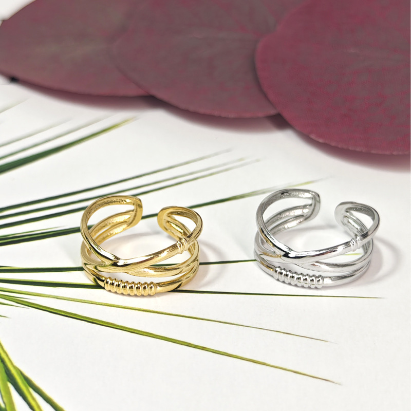 Top Source's new minimalist and elegant niche double-layer stainless steel open cross line adjustable ring ins for women