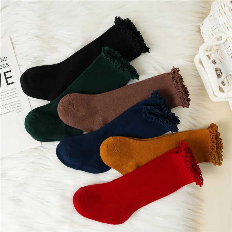 Winter Autumn Baby Girls Ruffle Socks Knee High Lace Long Sock Kids Soft Cotton Toddlers Children Princess Socks For 0-5 Years G251124
