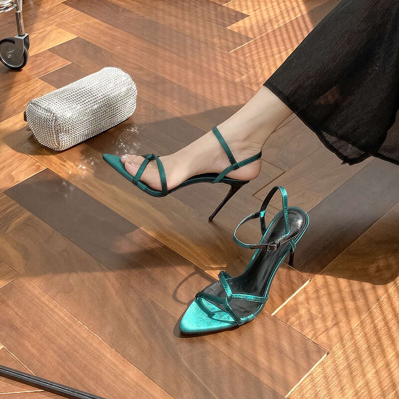 Woman Sandals High Heeled Summer New Style Open Toed Flat Buckle Sandals With Thin Heels And Black Cross Straps Sexy Women S Shoes