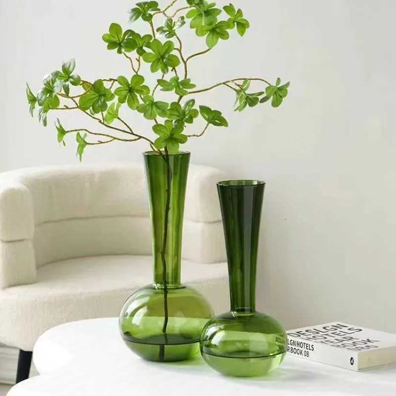 French Style Light Luxury Glass Vase Olive Green Handmade Vase Artistic Flower Planter Living Room Desk Decor Home Decoration C251124