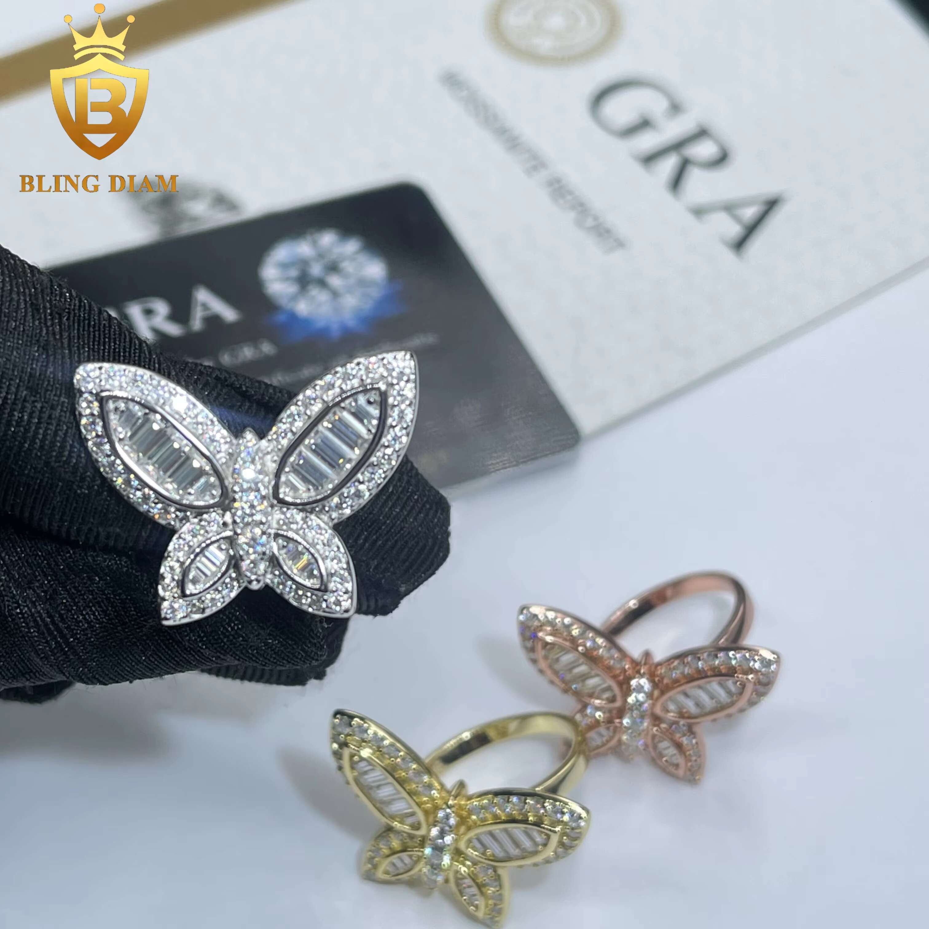 Fashion Jewelry VVS Moissanite Butterfly Rings Gift Female Luxury Elegant Style Mens 925 Solid Silver