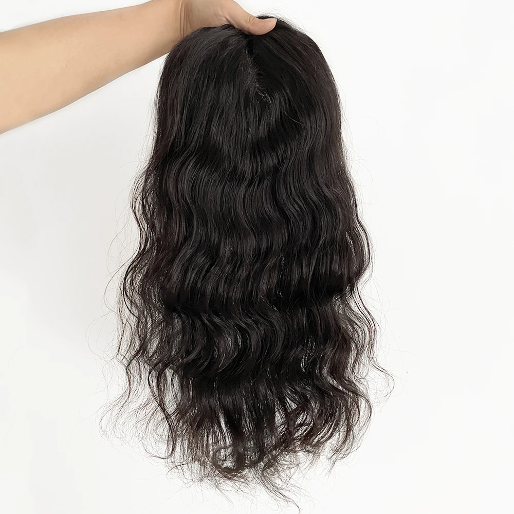 15x16cm Silk Skin Base Virgin Human Hair Women Topper Loose Wave Hair Free Part Natural Scalp Top Crown Topper for Thinning Hair black brown