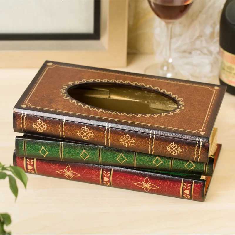 Book Shaped Vintage Tissue Box Cover Artistical Wooden Paper Extraction Box Creative Tissue Storage Case for Bedroom BathroomM251124
