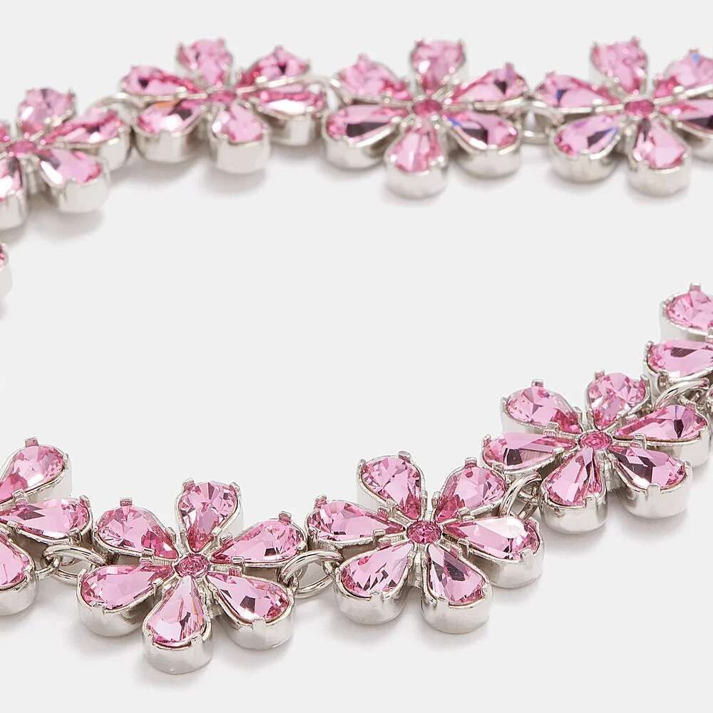 Stonefans Pink Crystal Flowers Choker Statement Accessories Fashion Women Rhinestone Collar Necklace Clavicle Jewelry