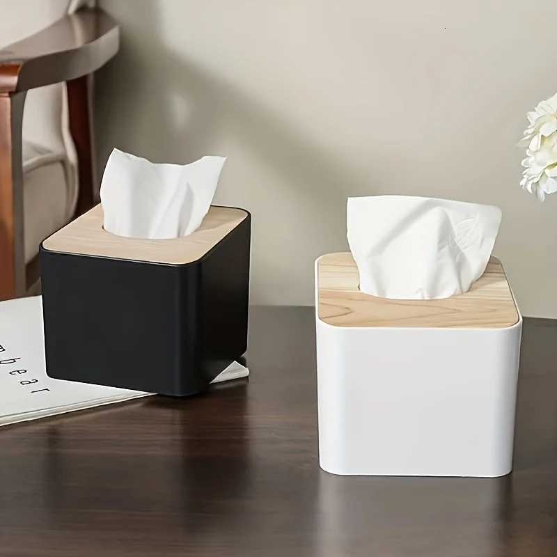 1pc/2pcs-Nordic Style Plastic Tissue Box with Wooden Cover - Paper Box for Restaurants and Rooms - Tissue StorageM251124