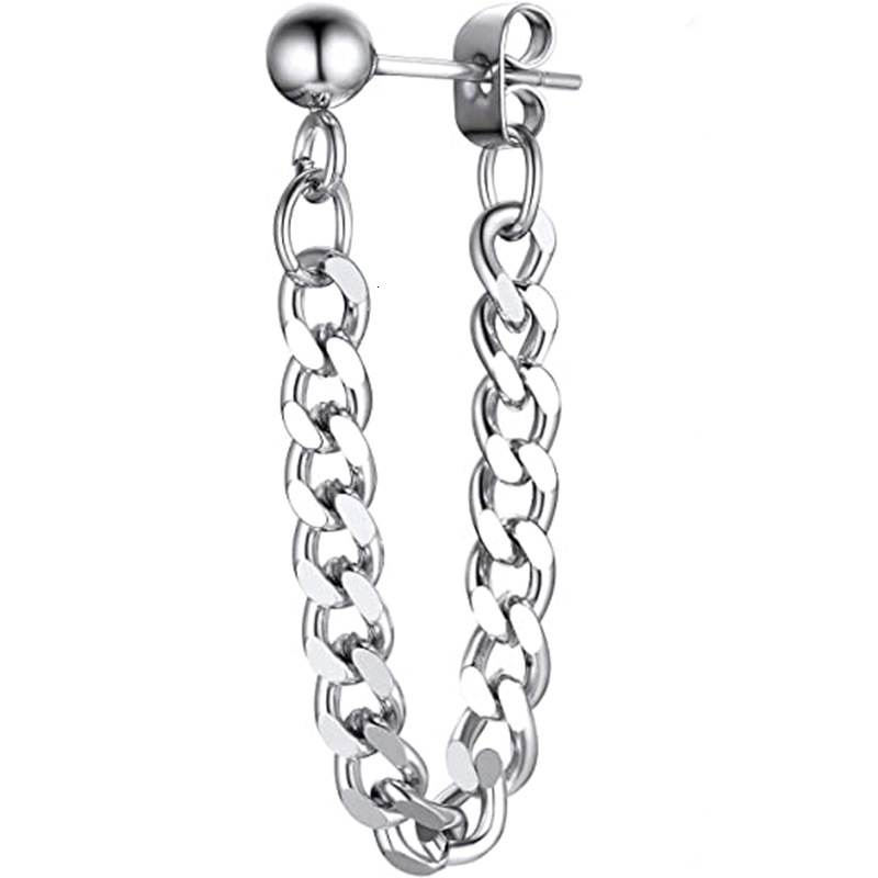 Top source black sier trendy men's personalized stainless small ball earrings, titanium steel chains