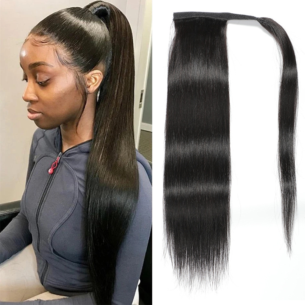 Bone Straight Ponytail Human Hair Extensions 100G Straight Wrap Around Horsetail 100% Remy Human Hair 10"-32" Ponytail Extension for Women