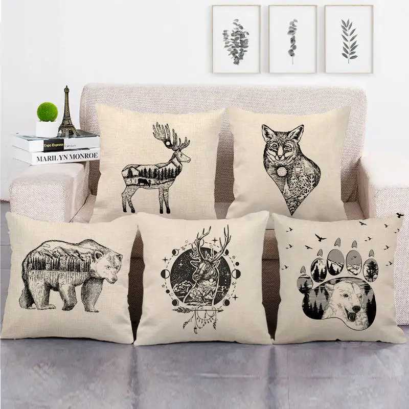 Black and White Animal Scene Series Digital printing short plush pillow covers for car sofa office cushion cover home goods G251124