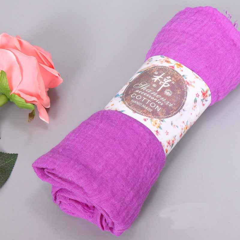 K496 Hot sale wrinkled solid color cotton headscarf factory source cotton and linen wrinkled fur edge ladies scarf BS414