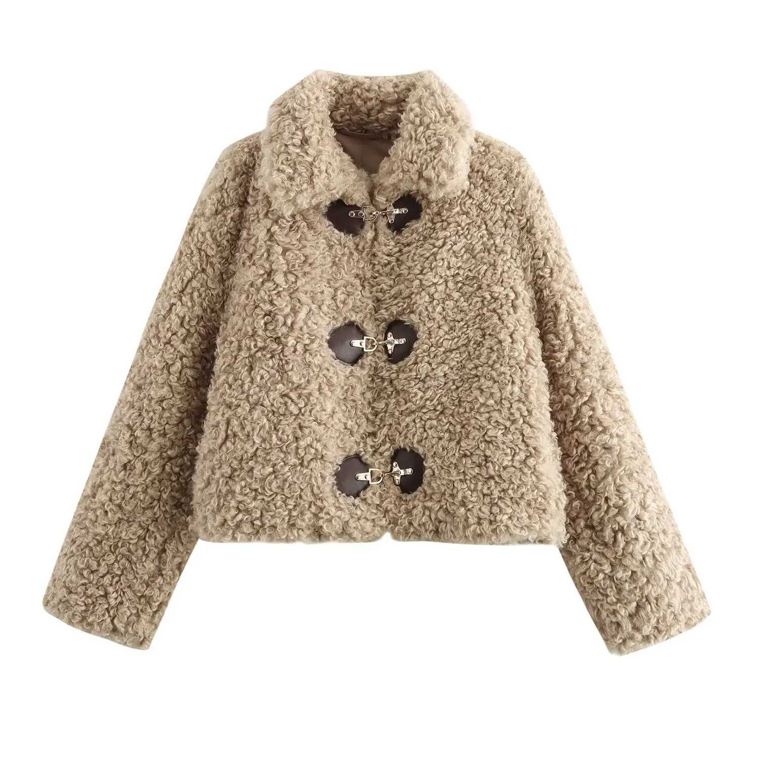 Womens Jacket Flip Collar Long Sleeve Versatile Rope Buckle Solid Color Winter New Style Coat J251124