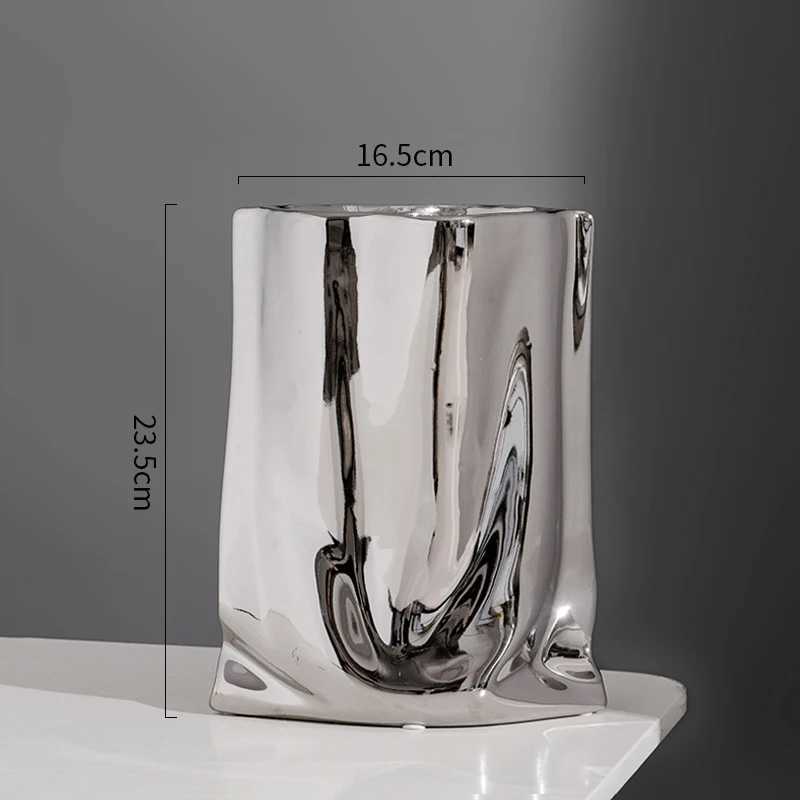 Abstract Ceramic Silver Plant Vase Electroplating Floral Living Room Decor Luxury Flower Hotel Art Decoration Home Accessories C251124