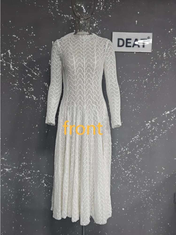 DEAT Elegant Lace Gauze Spliced Half High Collar Solid Color Draped Girdling Women's Evening Dresses 2025 Spring New 15Dz247