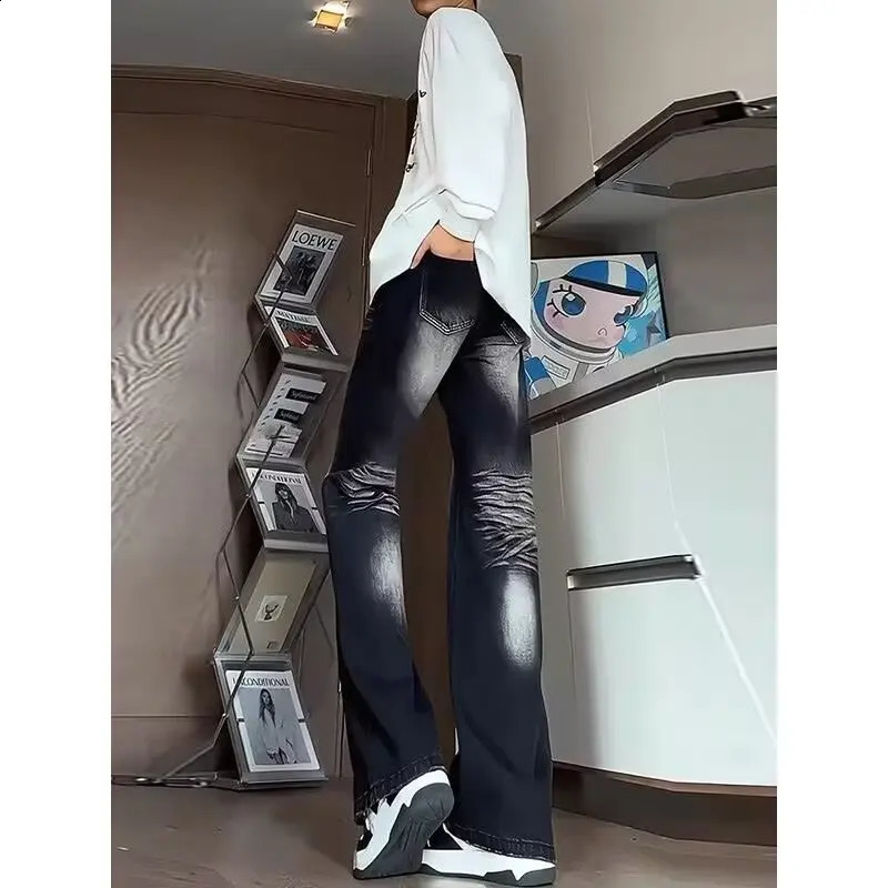 Home>Products>DM Couple Black Laundry Denim Jeans>American High Waist Wide Leg Jeans 250423