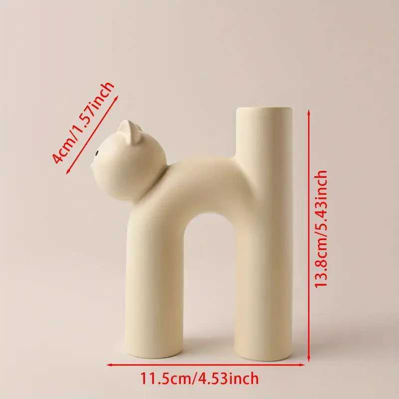 Luxury Cat Vase - Beige Resin Tube-Shaped Home Decor for Bedroom/Bar Minimst Tabletop Sculpture No Flowers Included C251124