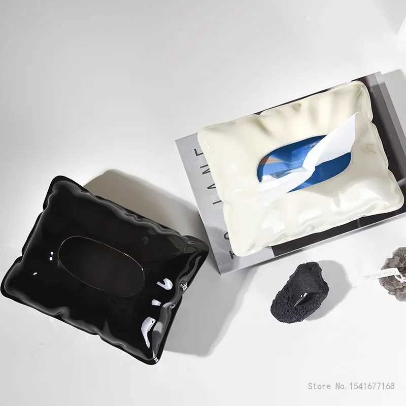 Cream Style Ceramic Tissue Box Creative Light Luxury Napkin Box Black Silver Beige Home Living Room Bedroom Hotel Decor 1PcM251124