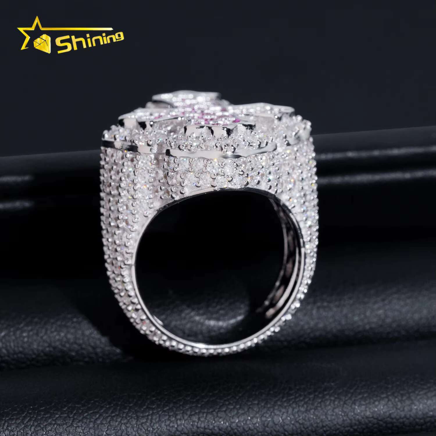 Hot Selling GRA Certificate High Quality 925 Silver Gold Plated Fine Jewelry Iced Out Hip Hop Ring Cross Moissanite Men Rings