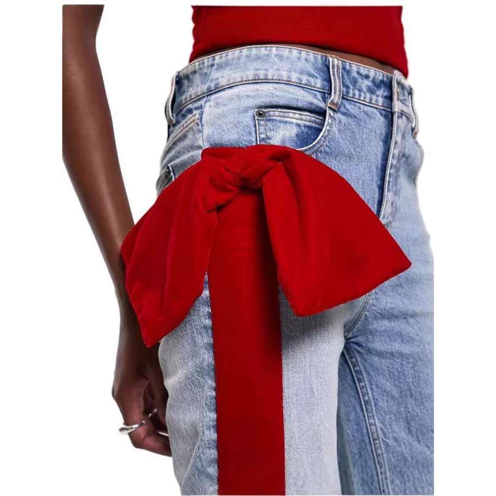 Getspring Women Jeans 2025 Spring Autumn New Fashionable Elegant Ribbon All Match Color Matching Loose Casual Long Denim Pants
