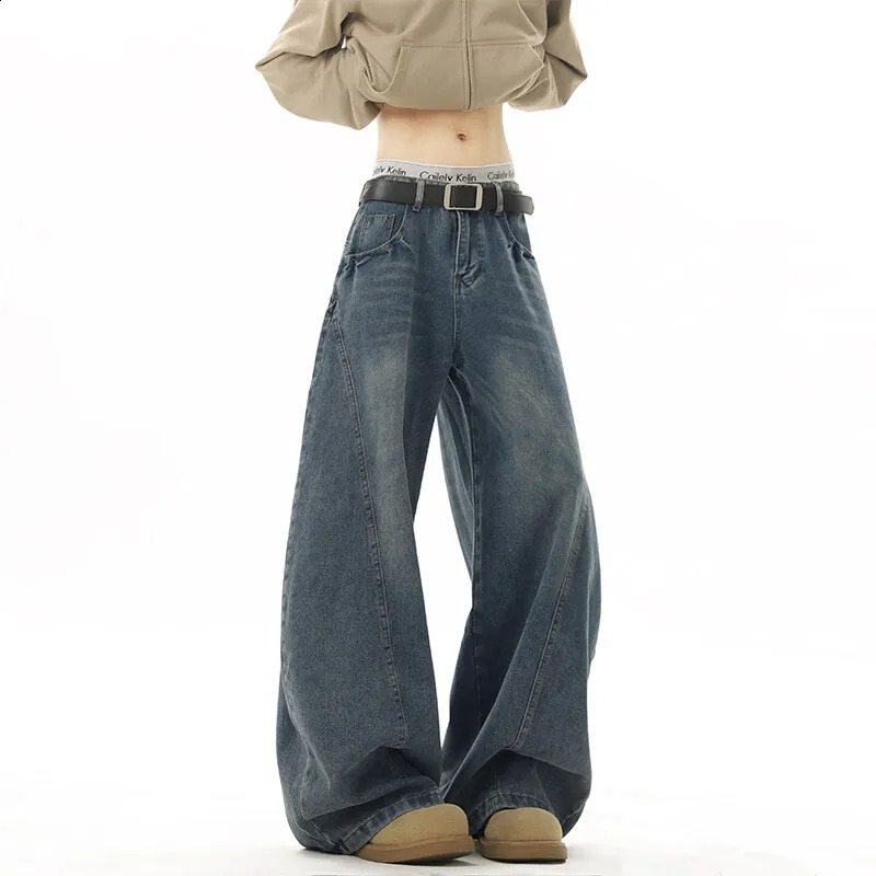Wide leg jeans mens denim deep blue flooring cleaning bag Trouser street dance hip-hop unisex urban fashion urban streetwear 250423