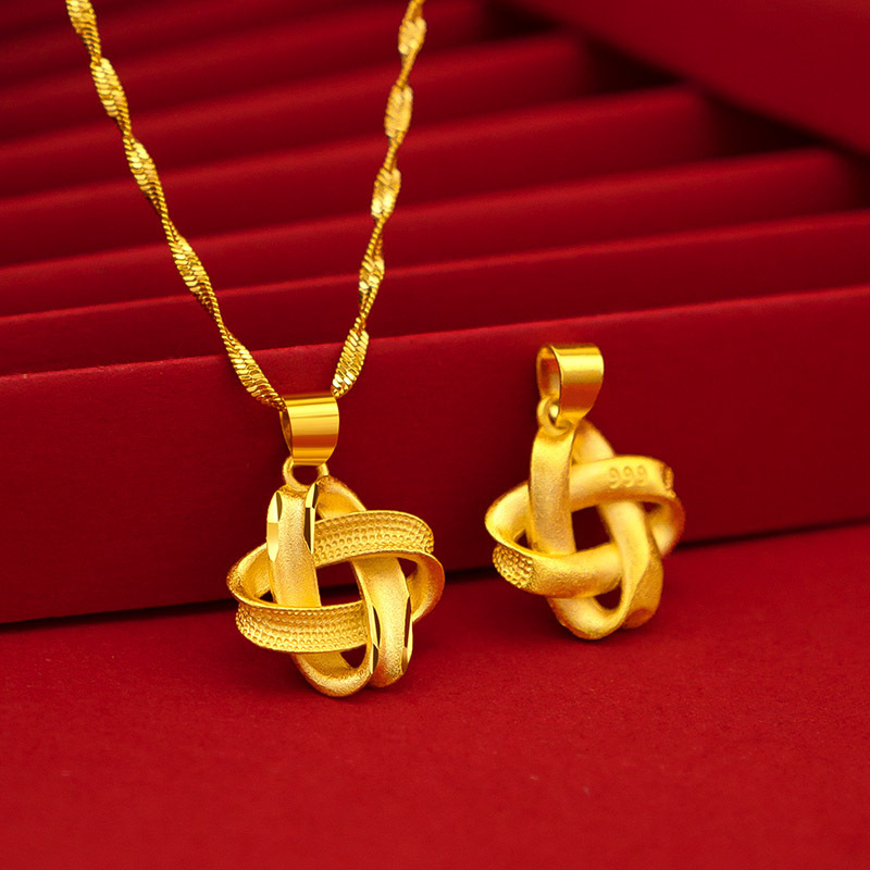 Vietnamese Gold-Toned Brass Hollowed Out Fortune Bag Pendant Necklace with Retro Design