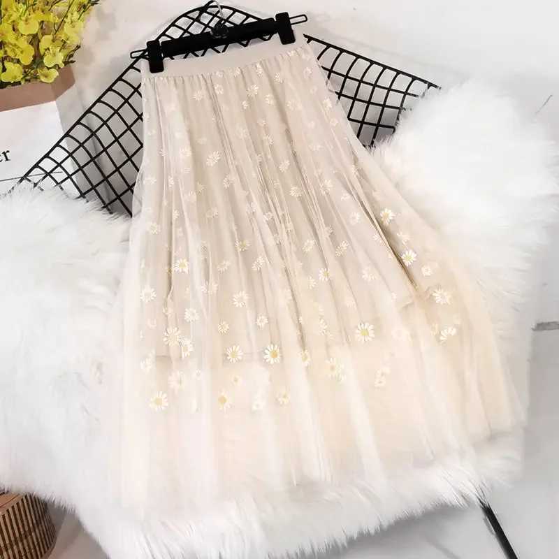 Skirts Women Tender Sweet Korean Style Printed Lady Mesh Ins Classy All match College Elegant and Popular Cute Girl Fashion Charm M250424