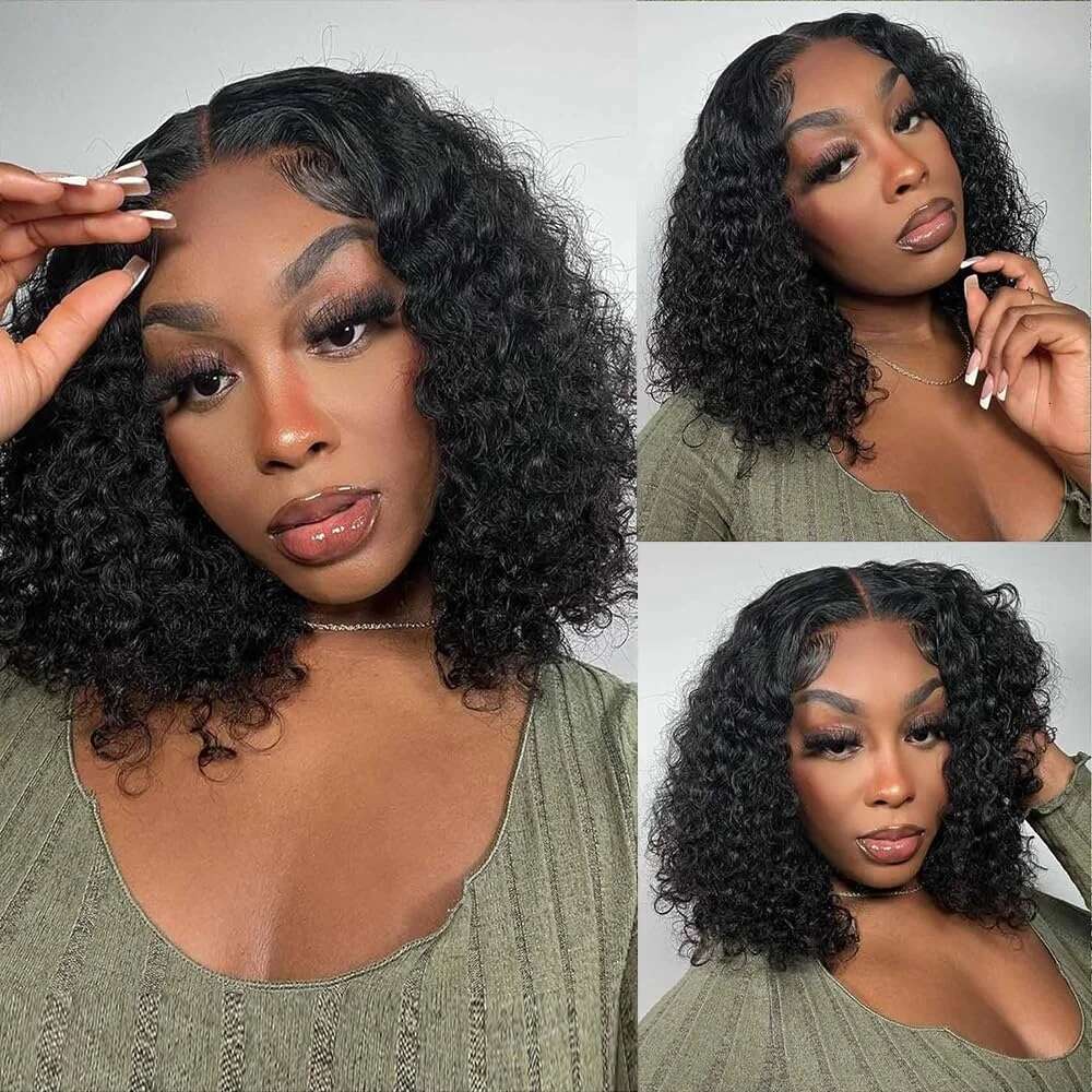 Deep Wave Front Short Bob Wig 13X4 4X4 Lace Frontal Wigs Brazilian Black Pre Plucked Curly Human Hair