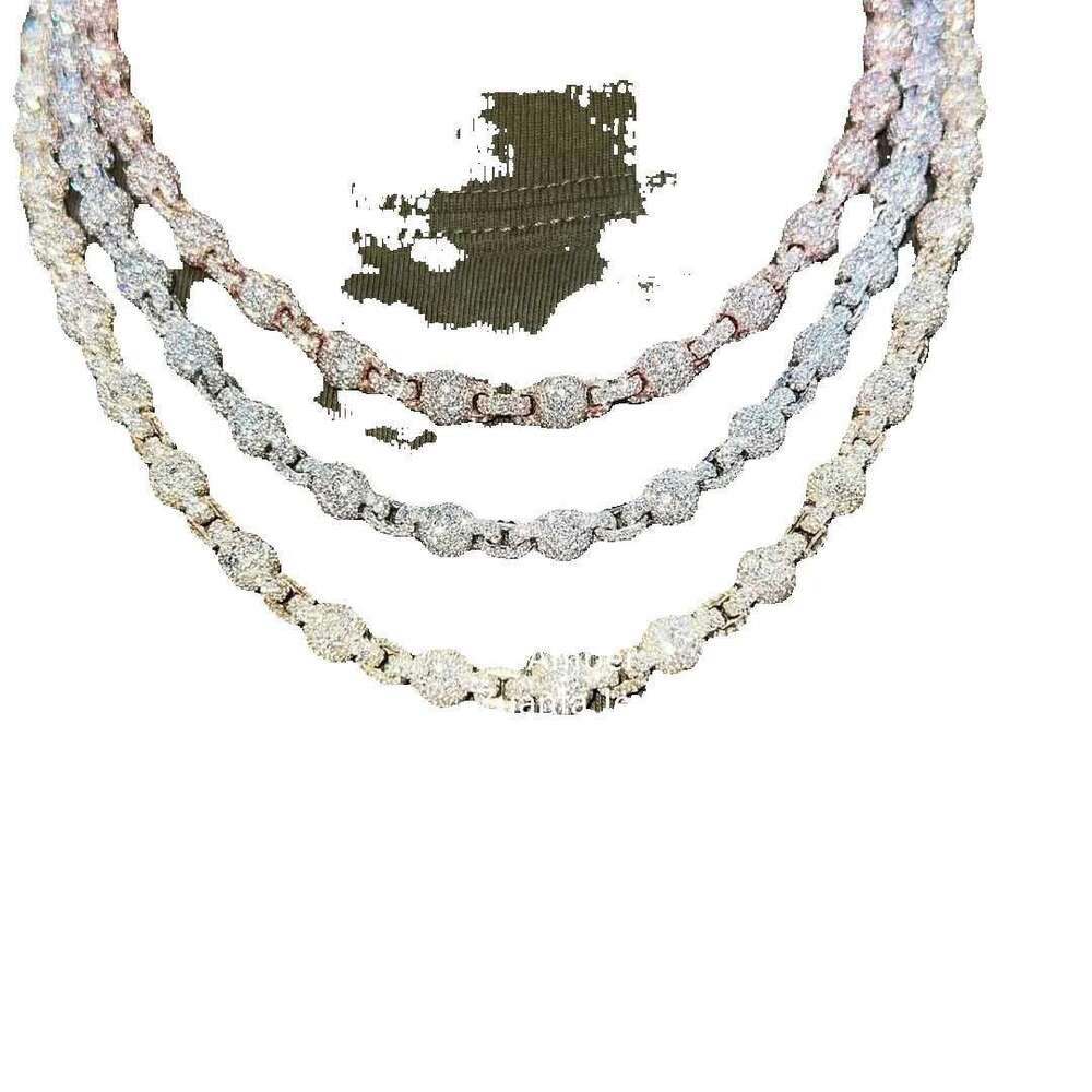 Hip Hop Necklaces: Round Bead 3D Design Chain, Moissanite Dia VVS, Hand-Set Sterling Sier Rap Chain Pendant