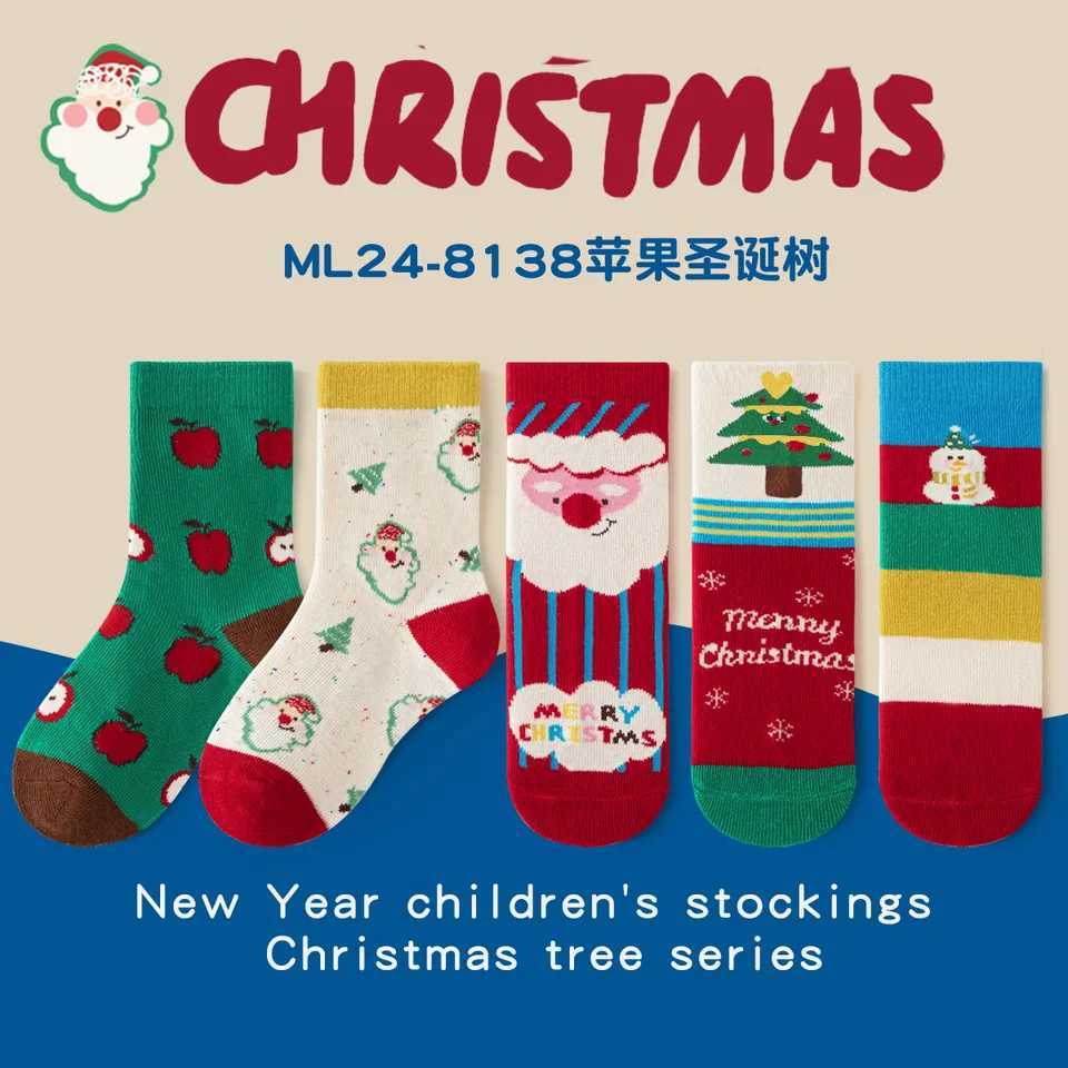 5Pair/Lot Baby Christmas Socks for Newborns Infant Short Socks Kids Socks Comfortable Christmas Stockings Autumn Winter Socks G251124