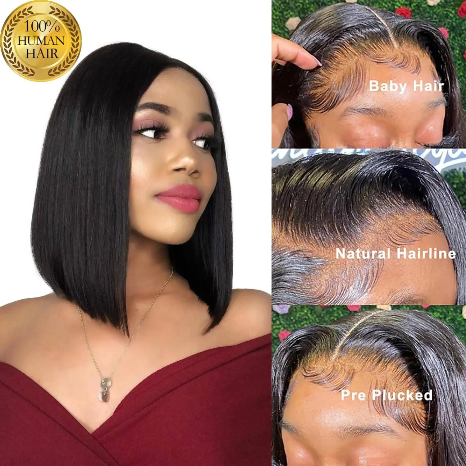 Short Straight Black Human Hair Bob Wig Really Human Hair For Women Preplucked Hairline Fashion Glueless Wigs Free Style Lace Front Wig Bob Highlight 