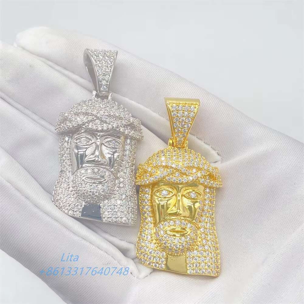Trendy Design 18k Gold Plated 925 Silver Bling Moissanite Custom Big Jesus Pendant