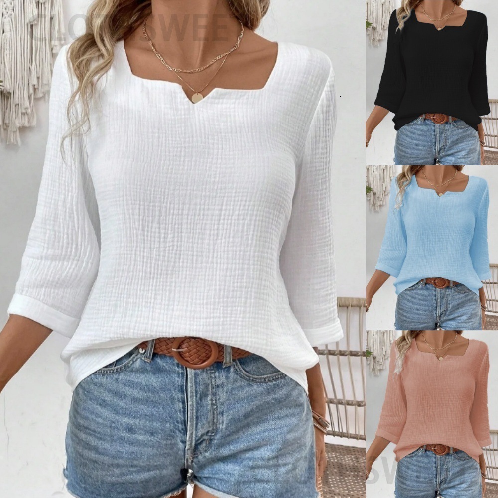 2024 autumn simple solid color long sleeved V-neck womens shirt womens clothing