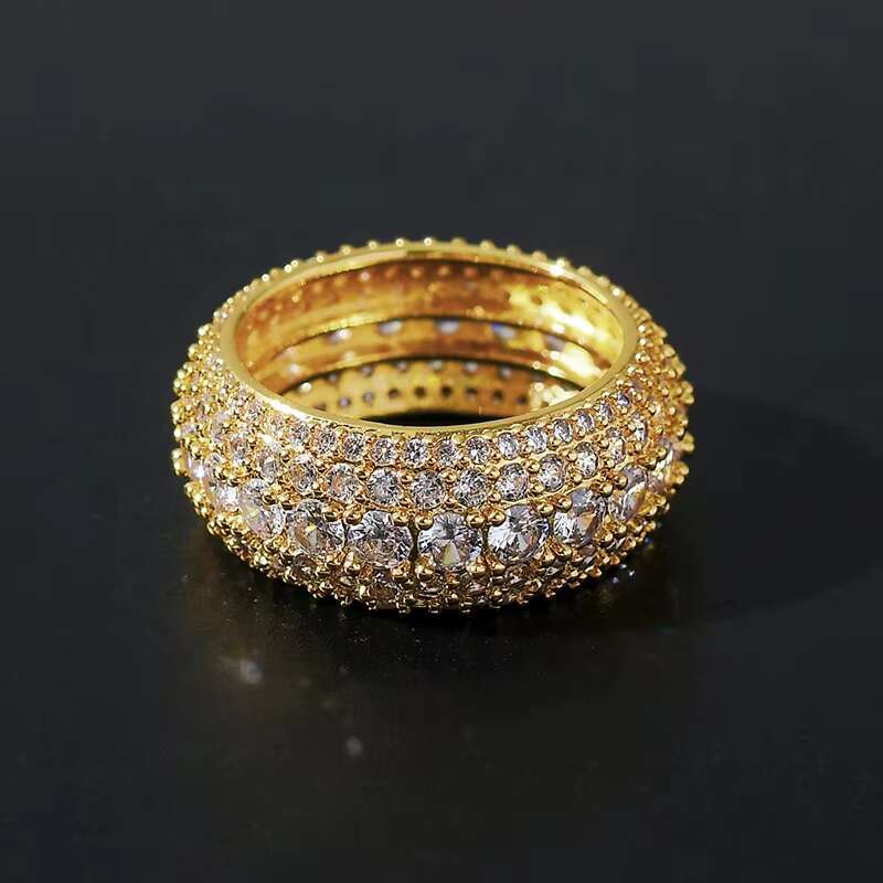 Hiphop Luxury 18k Gold Plated Unisex Iced Out CZ Royal Lab Diamond Hip Hop Cubic Zircon Ring