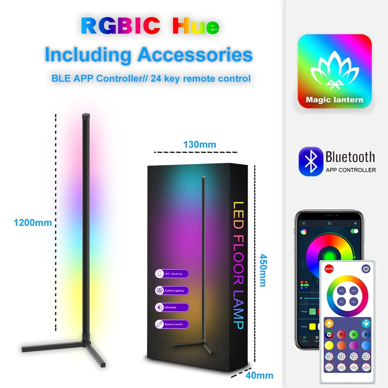 1.2M 1.6M Smart Corner Floor Lamp RGB Ambient Light with Tuya WiFi or Blue Tooth Game Room Standing Lamp Wall Decor Lighting