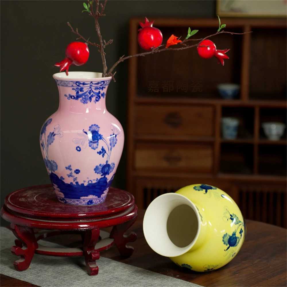 Light Luxury Blue And Flower Hand-Painted Vase Home Decoration Ceramic Vase Flower-Arranging Hydroponic Vase Hallway Ornaments C251124
