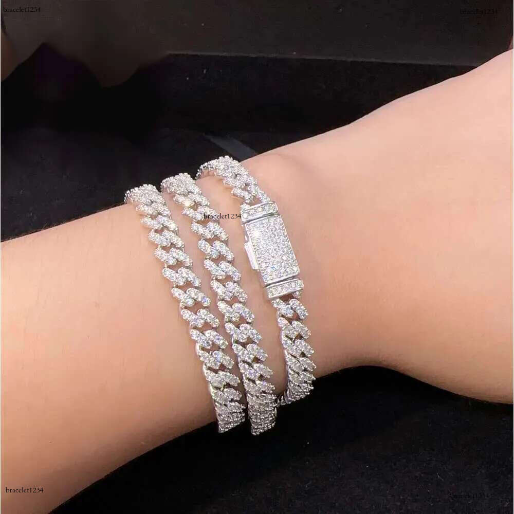Fashion Hip Pop Jewelry 9mm Width Sier Plated Iced Out Cubic Zirconia Brass Cuban k Chain Bracelet