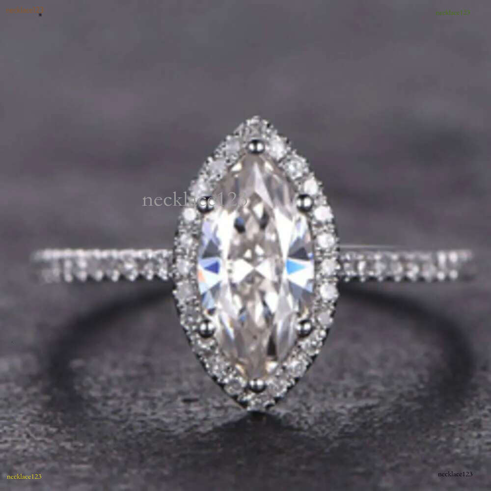 Jewelry 1ct Marquise Shaped Moissanite Dia Engagement Solid 14K White Gold Promise Ring For Bridal